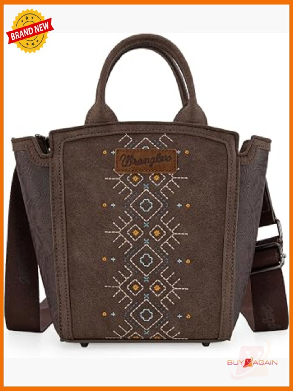 Aztec Embroidery Crossbody Bag - Faux Leather Handbag Purse